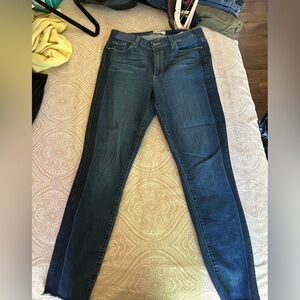 Paige Women’s Two-Tone Dark Blue Side-Panel Jeans